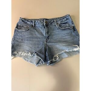 Project Indigo Womens Size 15 Denim Cut Off Shorts Medium Wash Frayed Hem